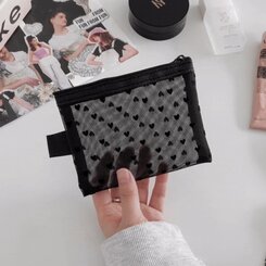 ファッション雑貨 ハートブラックメッシュネットポーチ BLACK