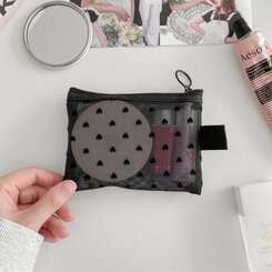 ファッション雑貨 ハートブラックメッシュネットポーチ BLACK