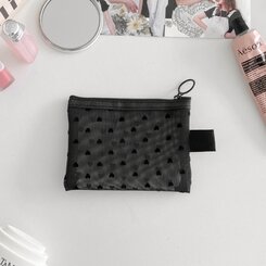 ファッション雑貨 ハートブラックメッシュネットポーチ BLACK