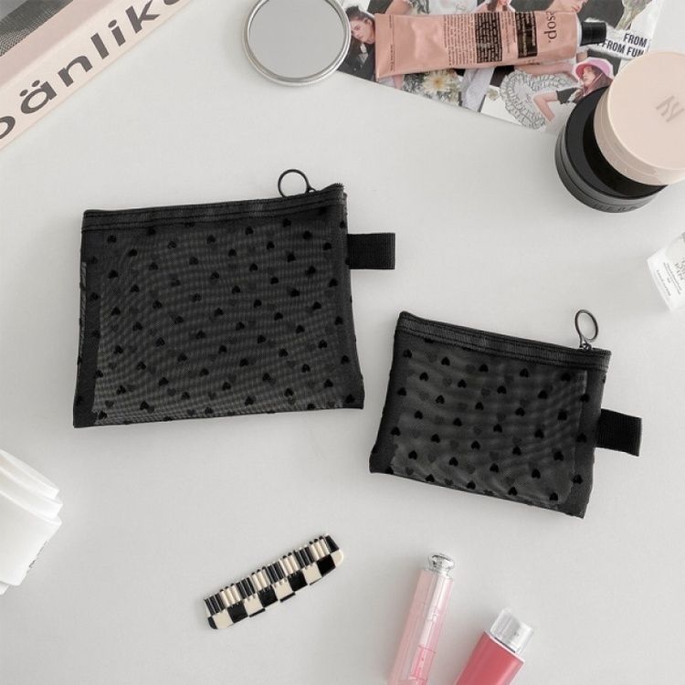 ハートブラックメッシュネットポーチ BLACK