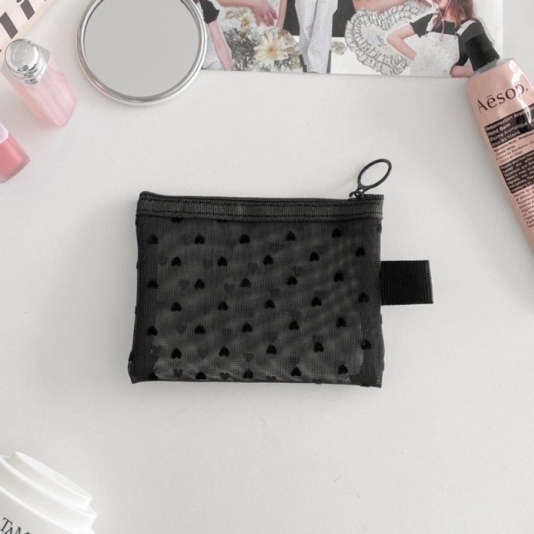ハートブラックメッシュネットポーチ BLACK