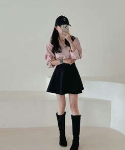 モブフラワーエンボAラインフレアミニスカートパンツ BLACK