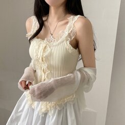 ノースリーブ レースUネッククロップニットキャミソール BEIGE