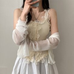 ノースリーブ レースUネッククロップニットキャミソール BEIGE