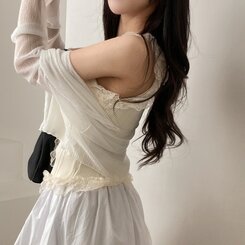 ノースリーブ レースUネッククロップニットキャミソール BEIGE