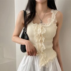 ノースリーブ レースUネッククロップニットキャミソール BEIGE