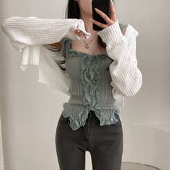 ノースリーブ レースUネッククロップニットキャミソール GRAY