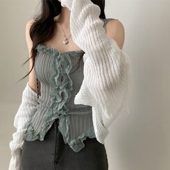 ノースリーブ レースUネッククロップニットキャミソール GRAY
