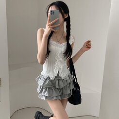 ノースリーブ レースUネッククロップニットキャミソール IVORY