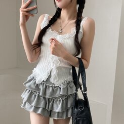 ノースリーブ レースUネッククロップニットキャミソール IVORY