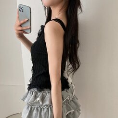 ノースリーブ レースUネッククロップニットキャミソール BLACK