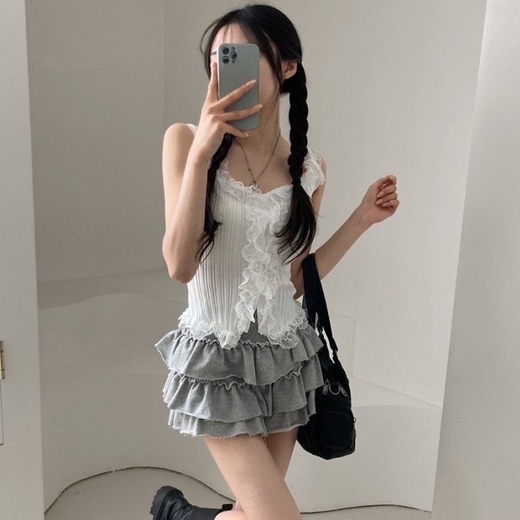 レースUネッククロップニットキャミソール IVORY