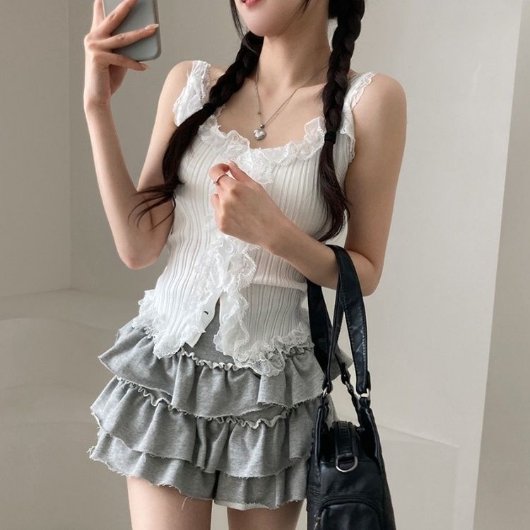 レースUネッククロップニットキャミソール IVORY