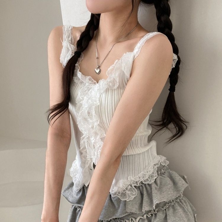 レースUネッククロップニットキャミソール IVORY