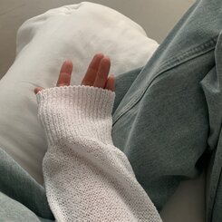 リボンショルダースリットルーズフィット長袖ニット5色 IVORY