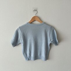ニット リボンウエストラウンドクロップ半袖ニット