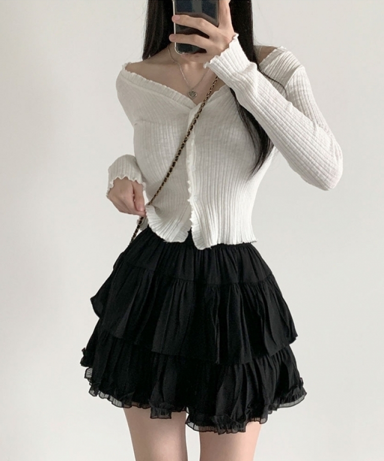 메이 레이스 캉캉 밴딩 미니스커트 블랙