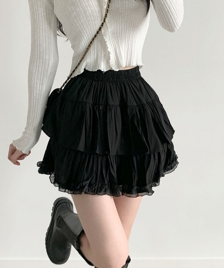 메이 레이스 캉캉 밴딩 미니스커트 블랙