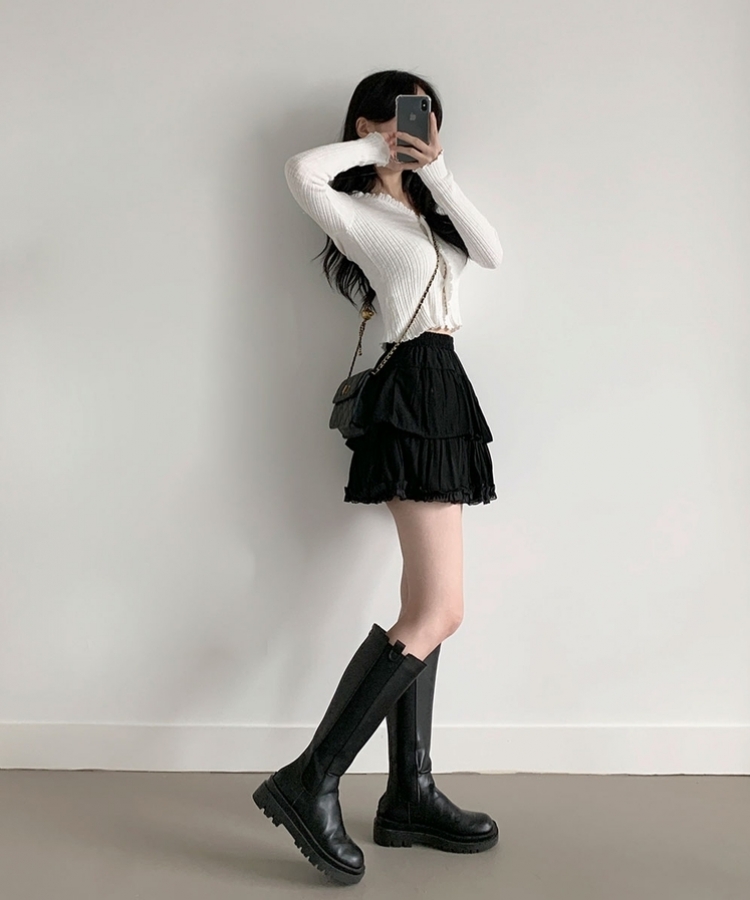 메이 레이스 캉캉 밴딩 미니스커트 블랙