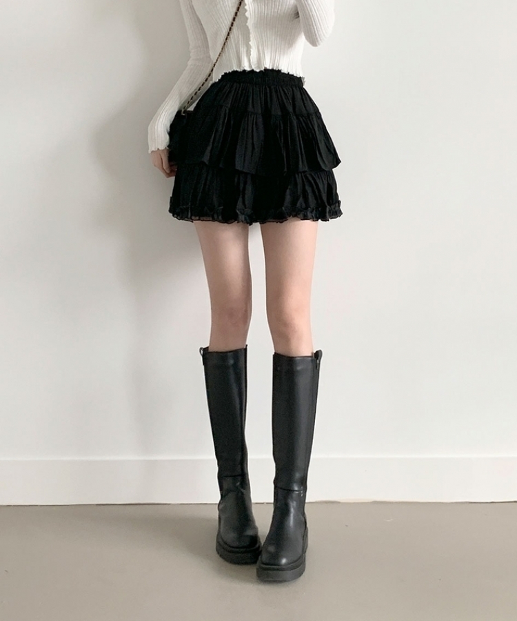 메이 레이스 캉캉 밴딩 미니스커트 블랙