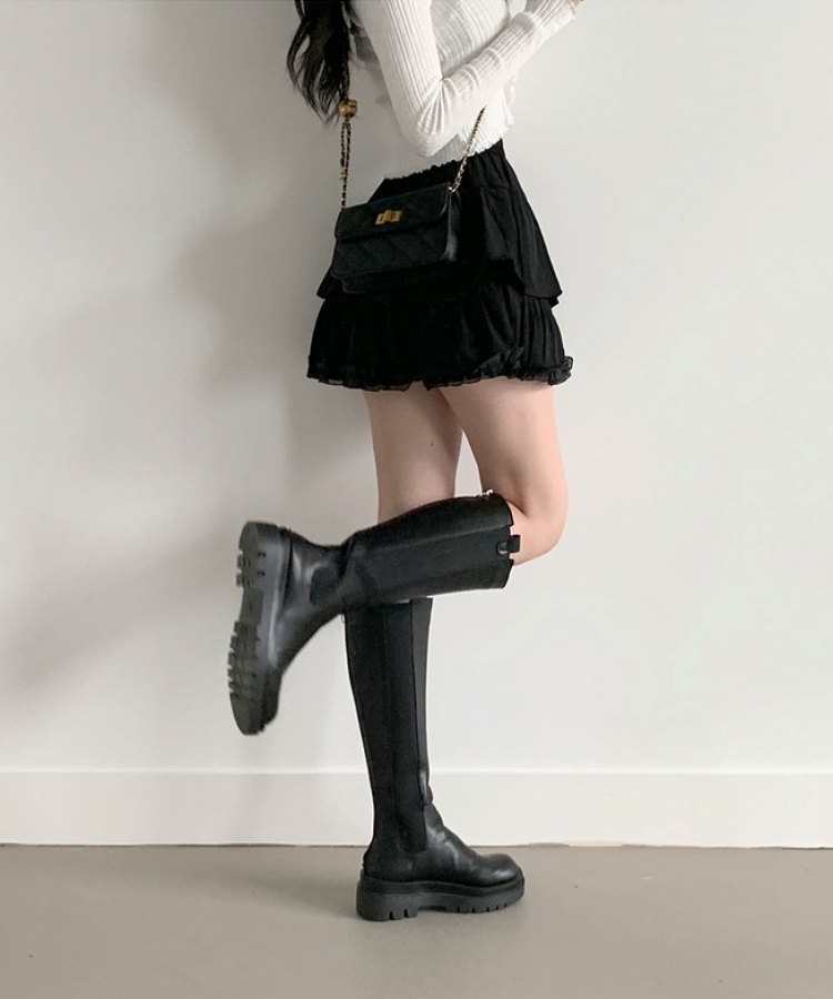 메이 레이스 캉캉 밴딩 미니스커트 블랙