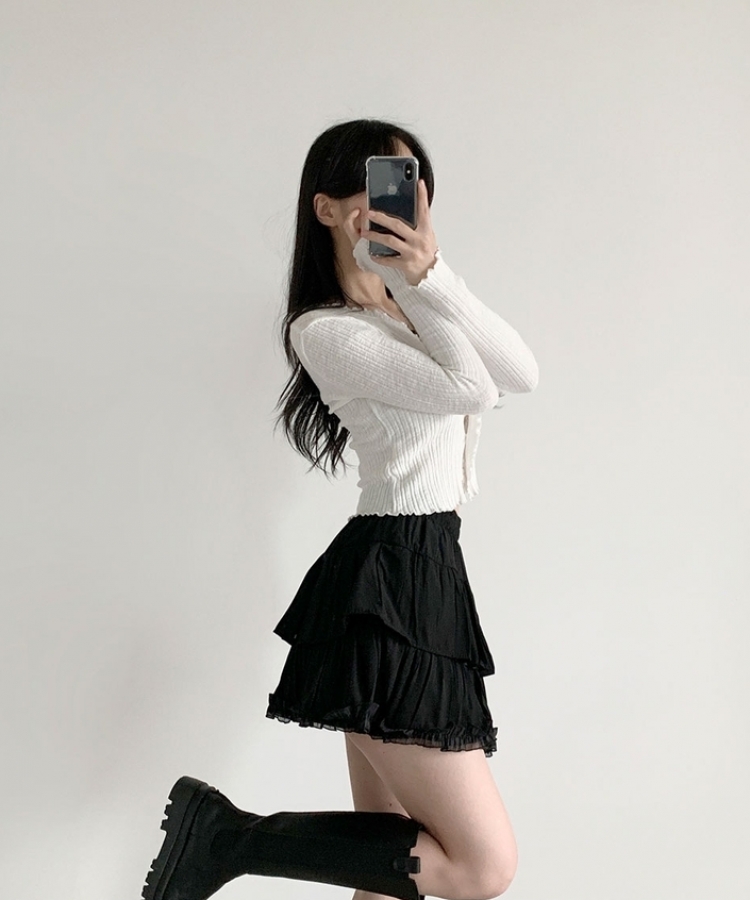 메이 레이스 캉캉 밴딩 미니스커트 블랙