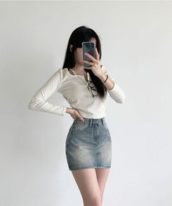 [MADE/빈티지워싱] 아인 Y2K 워싱 데님 미니스커트! 연청