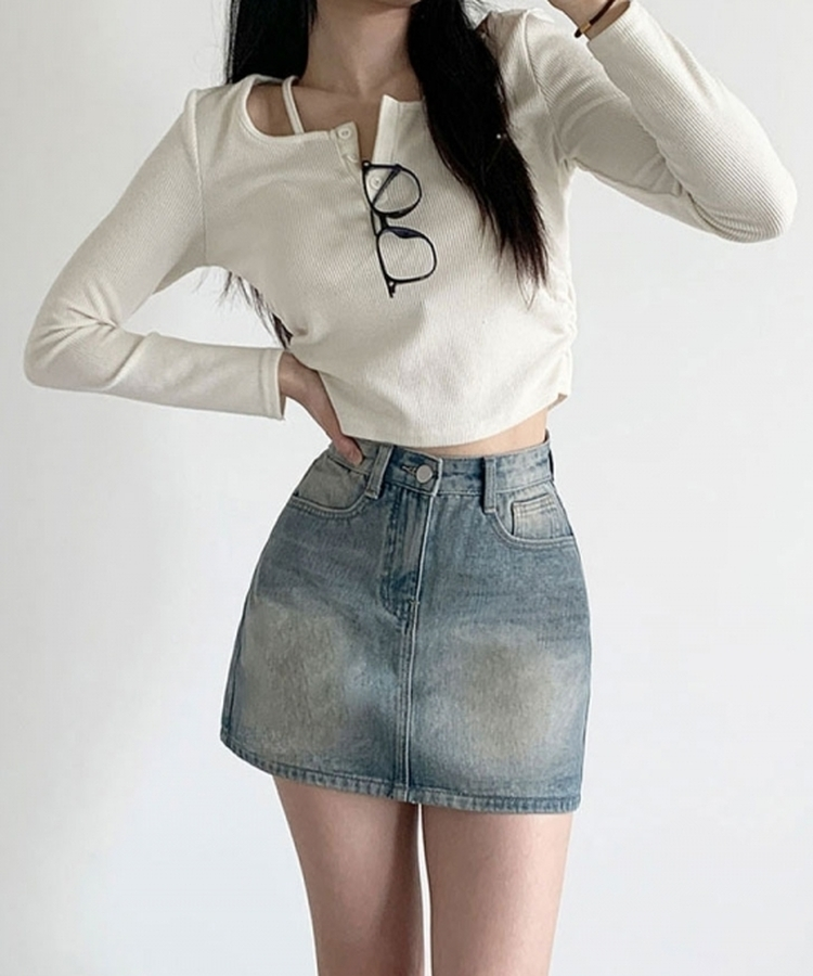 【SHORT/LONG 丈別】ウォッシングデニムミニスカート LIGHT BLUE