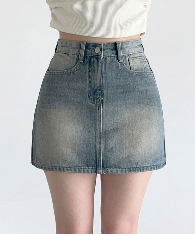 【SHORT/LONG 丈別】ウォッシングデニムミニスカート LIGHT BLUE