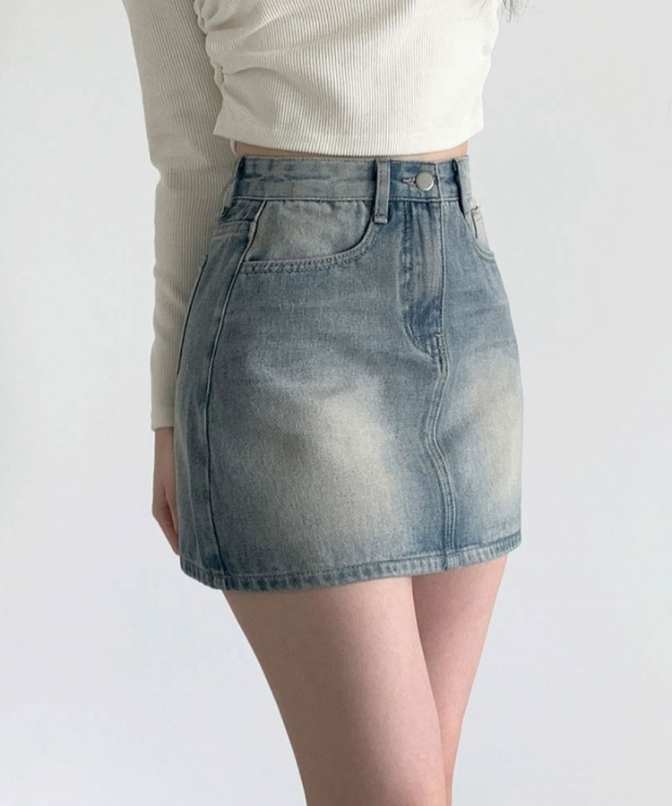 【SHORT/LONG 丈別】ウォッシングデニムミニスカート LIGHT BLUE
