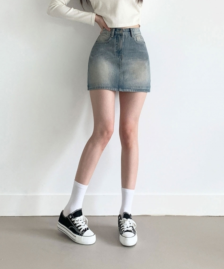 【SHORT/LONG 丈別】ウォッシングデニムミニスカート LIGHT BLUE