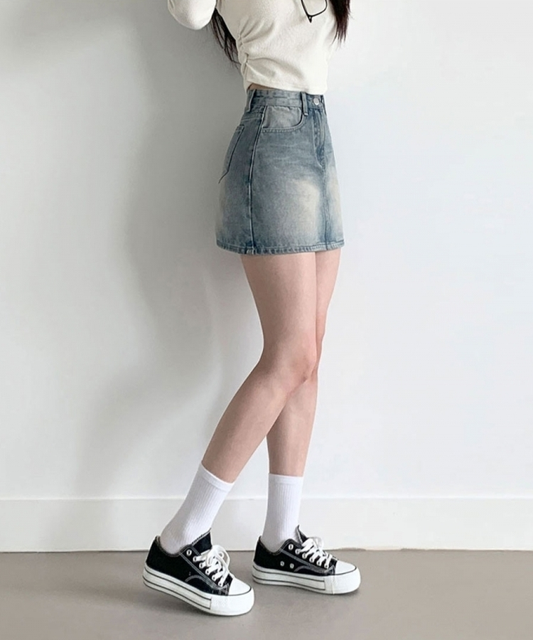【SHORT/LONG 丈別】ウォッシングデニムミニスカート LIGHT BLUE