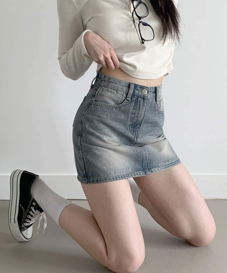 【SHORT/LONG 丈別】ウォッシングデニムミニスカート LIGHT BLUE