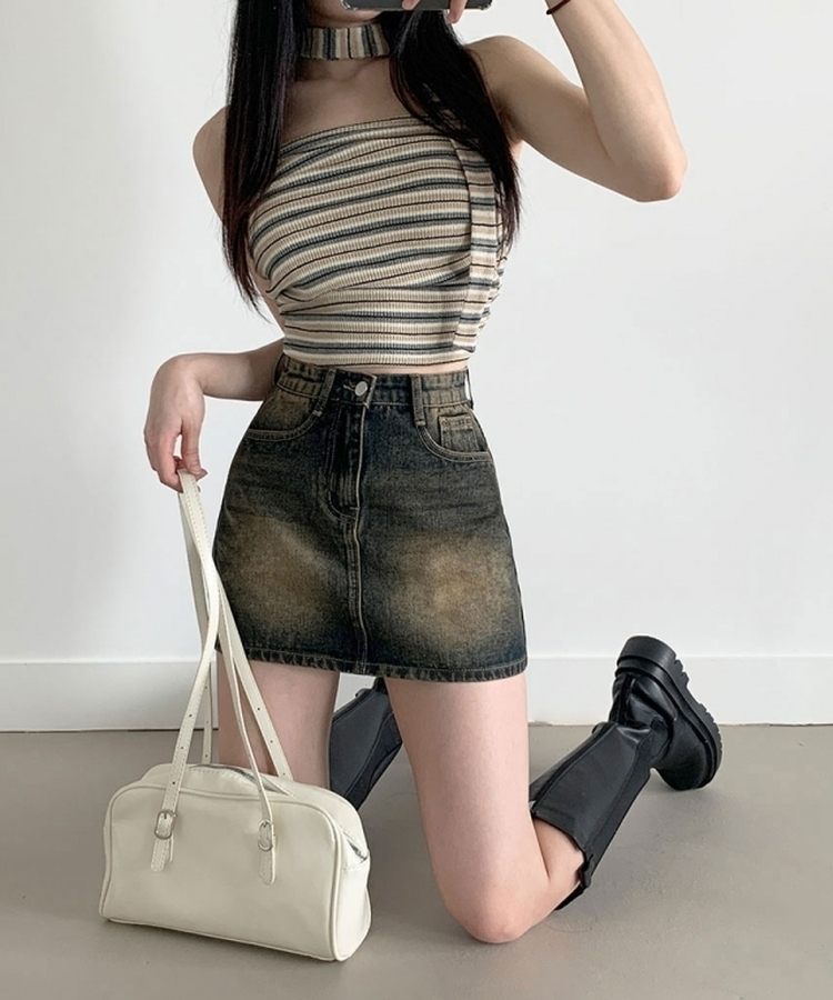 【SHORT/LONG 丈別】ウォッシングデニムミニスカート YELLOW BLUE