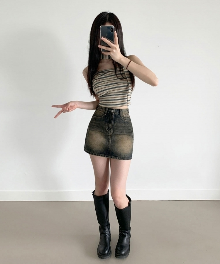 【SHORT/LONG 丈別】ウォッシングデニムミニスカート YELLOW BLUE