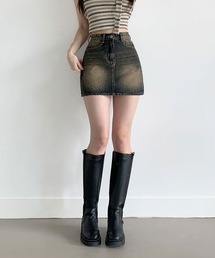 【SHORT/LONG 丈別】ウォッシングデニムミニスカート YELLOW BLUE