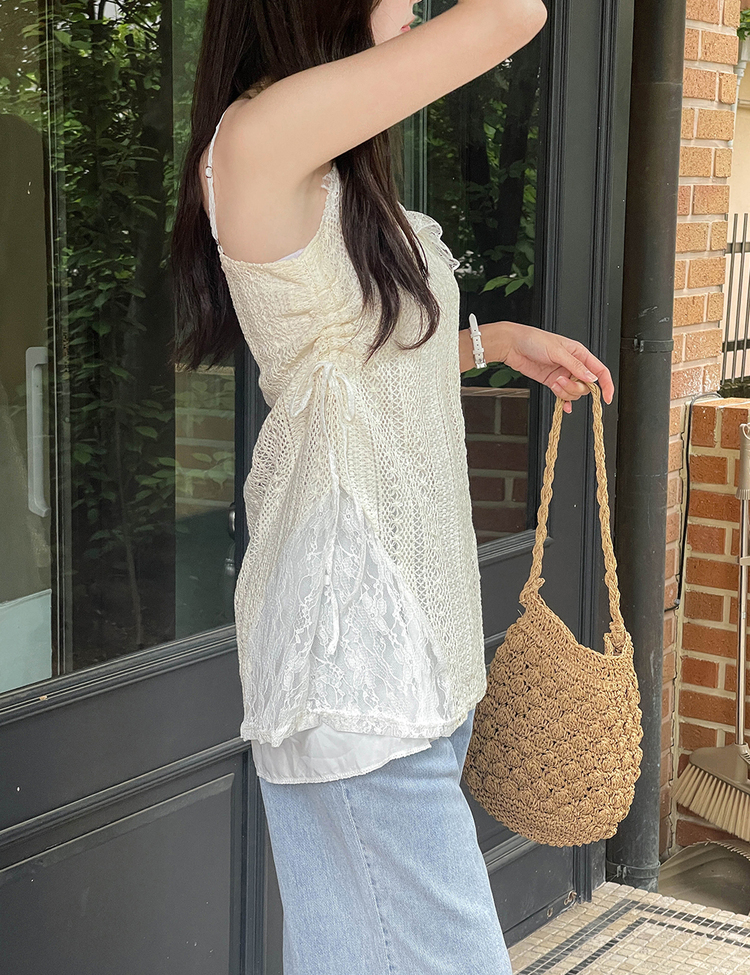 ミニワンピース レースサイドシャーリングリボンワンピース IVORY