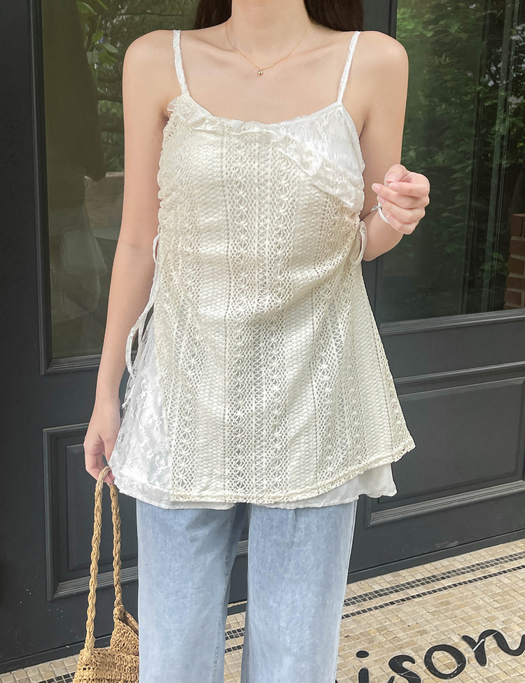 レースサイドシャーリングリボンワンピース IVORY