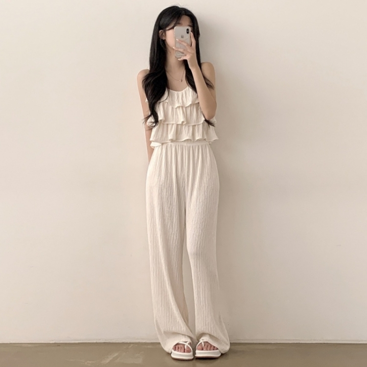 【SET】フリルクロップキャミソール＋ワイドパンツ IVORY