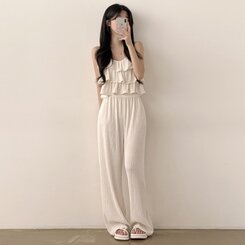 ツーピース 【SET】フリルクロップキャミソール+ワイドパンツ IVORY