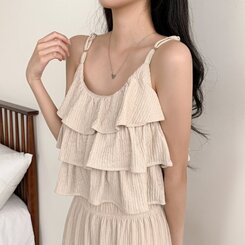 ツーピース 【SET】フリルクロップキャミソール+ワイドパンツ BEIGE