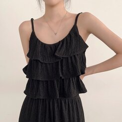ツーピース 【SET】フリルクロップキャミソール+ワイドパンツ BLACK