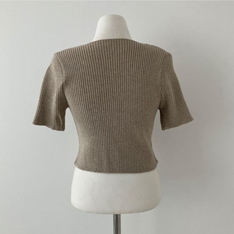 예쁨가득 데일리 트임 버튼 골지 크롭 반팔 가디건