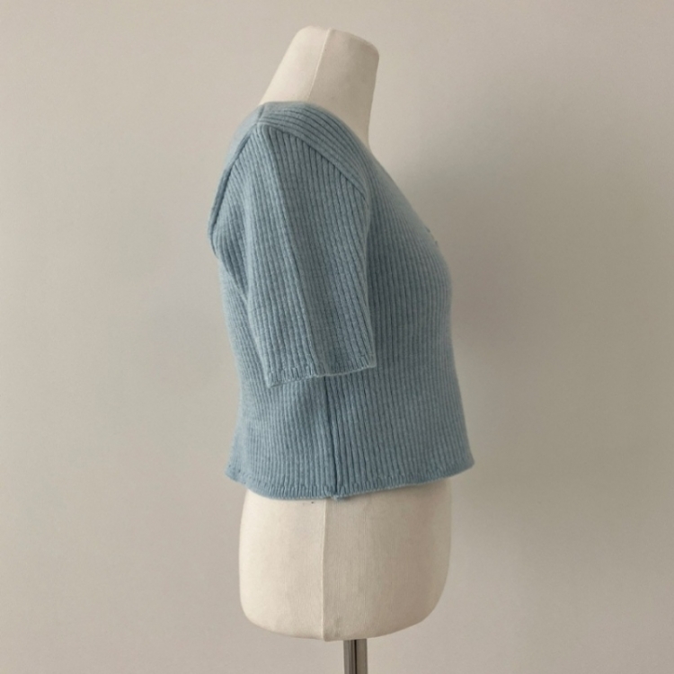 예쁨가득 데일리 트임 버튼 골지 크롭 반팔 가디건