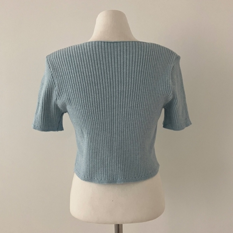 예쁨가득 데일리 트임 버튼 골지 크롭 반팔 가디건