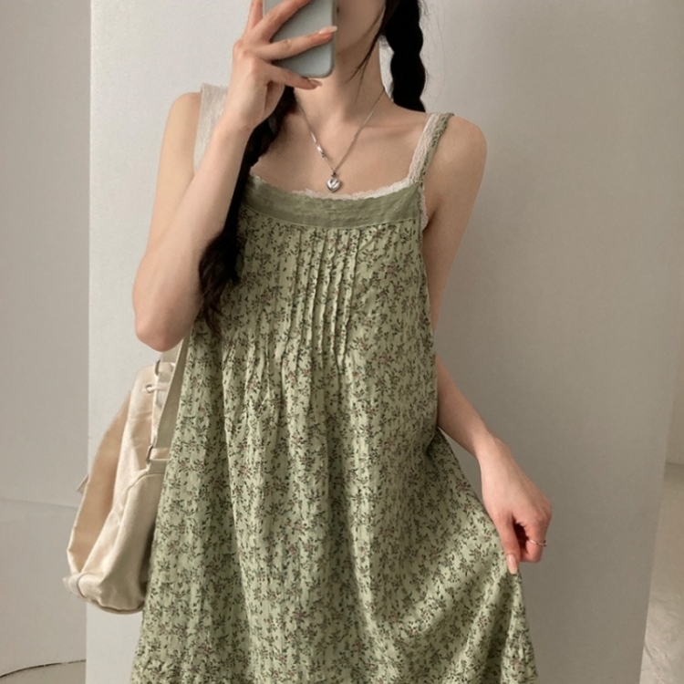 フラワーレースレイヤードミディキャミソールワンピース KHAKI
