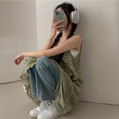 ロングワンピース フラワーレースレイヤードミディキャミソールワンピース KHAKI