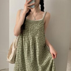 ロングワンピース フラワーレースレイヤードミディキャミソールワンピース KHAKI