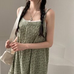 ロングワンピース フラワーレースレイヤードミディキャミソールワンピース KHAKI