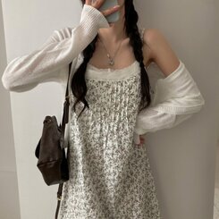 ロングワンピース フラワーレースレイヤードミディキャミソールワンピース WHITE